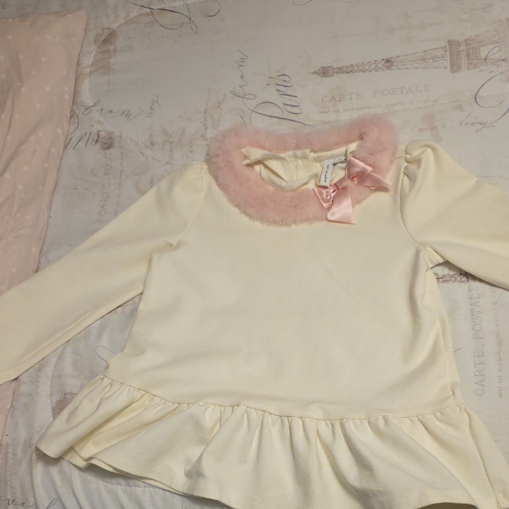 Janie and Jack Cream and Pink Long Sleeve Top